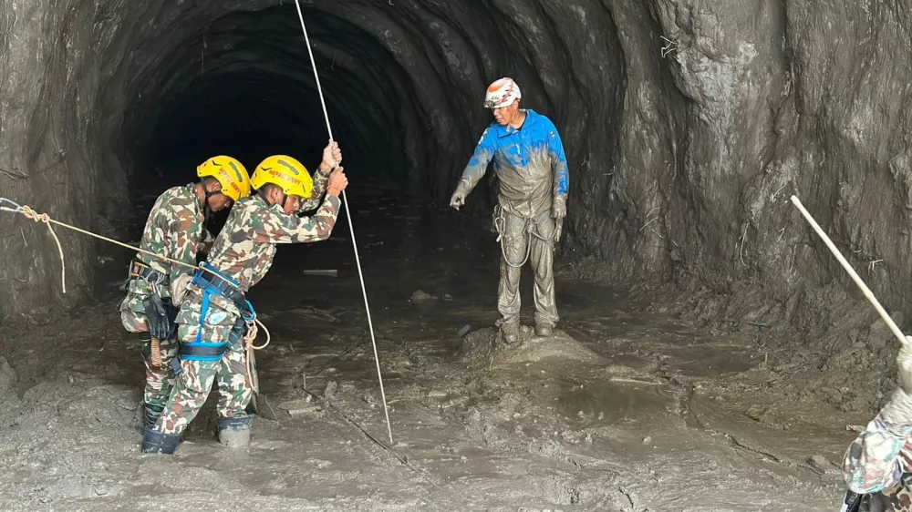 Nepal&nbsp;army soldiers work during a search and&nbsp;rescue&nbsp;operation outside a&nbsp;tunnel&nbsp;near the Hydropower Project sites, following deadly flash floods and mudslides, in Rasuwa district,&nbsp;Nepal, in this handout obtained by Reuters on September 2, 2026.&nbsp;Nepal&nbsp;Army/Handout via REUTERS THIS IMAGE HAS BEEN SUPPLIED BY A THIRD PARTY. MANDATORY CREDIT. NO RESALES. NO ARCHIVES.