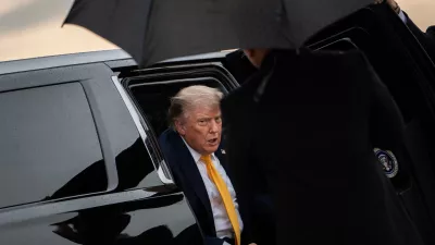 President Donald Trump gets out of the presidential SUV before boarding Air Force One, Friday, Sept. 4, 2026, at Joint Base Andrews, Md. (AP Photo/Julia Demaree Nikhinson)