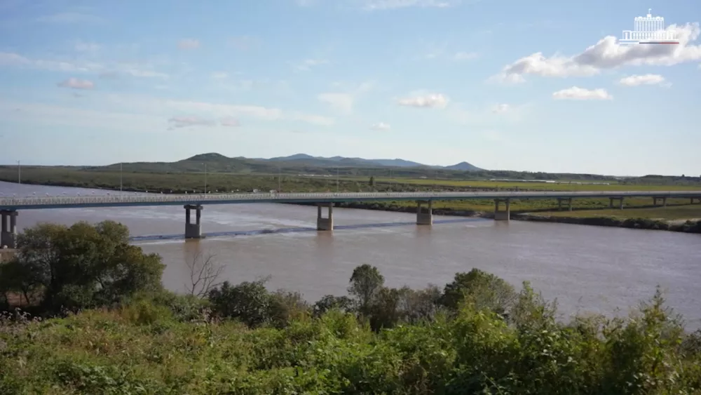 The first road bridge between Russia and North Korea across the Tumen River, locally known as Tumannaya, on the border with North Korea in the Primorsky region, Russia, in this still image from a video released September 7, 2026. Russian Government/Handout via REUTERS ATTENTION EDITORS - THIS IMAGE WAS PROVIDED BY A THIRD PARTY. NO RESALES. NO ARCHIVES. MANDATORY CREDIT. LOGO FROM SOURCE.