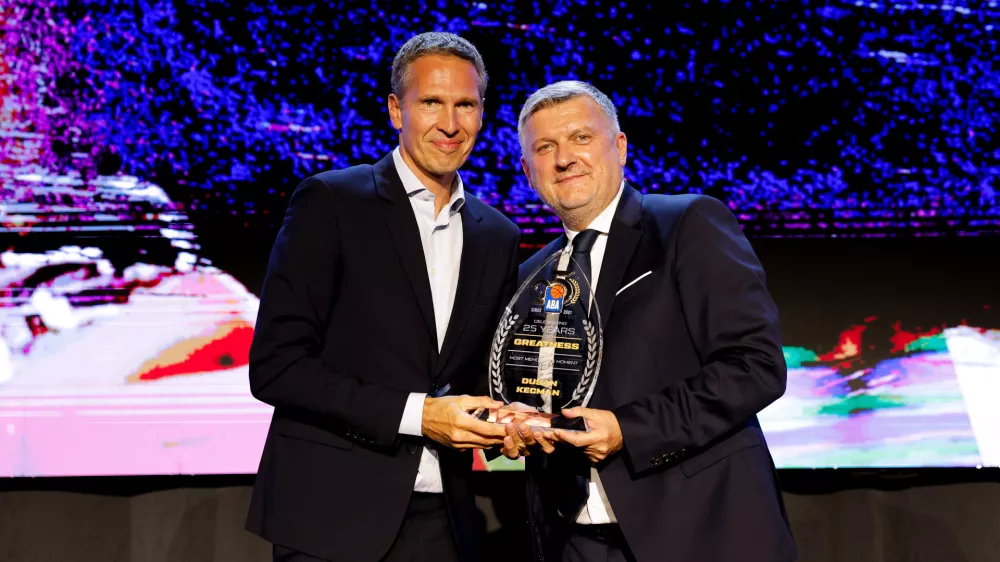 Du&scaron;an Kecman during Gala Night ABA League 25 years in Hala Tivoli, Ljubljana, Slovenia on September 4, 2026.