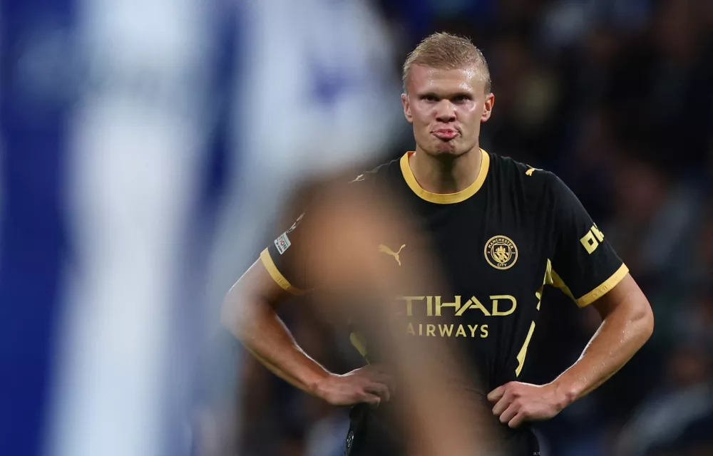 Soccer Football - UEFA Champions League - FC Porto v Manchester City - Estadio do Dragao, Porto, Portugal - September 8, 2026 Manchester City's Erling Haaland reacts REUTERS/Pedro Nunes