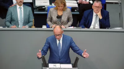 German Chancellor Friedrich Merz participates in the general debate as part of the budget deliberations in the Bundestag, in Berlin, Wednesday Sept. 9, 2026. (Kay Nietfeld/dpa via AP)