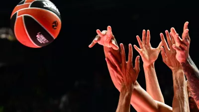 Players jump for the ball during the EuroLeague "Final Four" semi-final basketball match between Valencia Basket Club and Real Madrid Baloncesto at the Telekom Center Athens in Athens on May 22, 2026.,Image: 1104225328, License: Rights-managed, Restrictions:, Model Release: no 