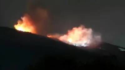 Fire and smoke rise near an ammunition warehouse, near the village of Tsareva Livada, Bulgaria, September 12, 2026. Stringer/via REUTERS THIS IMAGE HAS BEEN SUPPLIED BY A THIRD PARTY. BULGARIA OUT. NO COMMERCIAL OR EDITORIAL SALES IN BULGARIA. BEST QUALITY AVAILABLE.