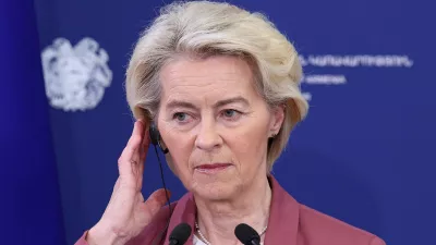 European Commission President Ursula von der Leyen listens to Armenian Prime Minister Nikol Pashinyan as they make statements during a meeting in Yerevan, Armenia, July 2, 2026. Hayk Baghdasaryan/Photolure via REUTERS ATTENTION EDITORS - THIS IMAGE HAS BEEN SUPPLIED BY A THIRD PARTY.