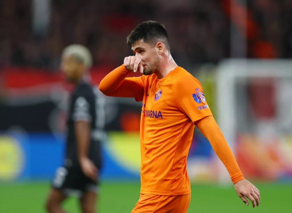 Soccer Football - UEFA Europa League - Bayer Leverkusen v Celje - BayArena, Leverkusen, Germany - September 16, 2026 Celje's Svit Seslar reacts REUTERS/Thilo Schmuelgen