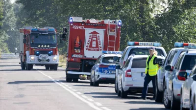 Emergency vehicles patrol, following violations of Polish airspace during a Russian attack on Ukraine, in Krzywowierzba-Kolonia, Poland September 10, 2025. Agencja Wyborcza.pl/Jakub Orzechowski/via REUTERS  ATTENTION EDITORS - THIS IMAGE WAS PROVIDED BY A THIRD PARTY. POLAND OUT. NO COMMERCIAL OR EDITORIAL SALES IN POLAND.