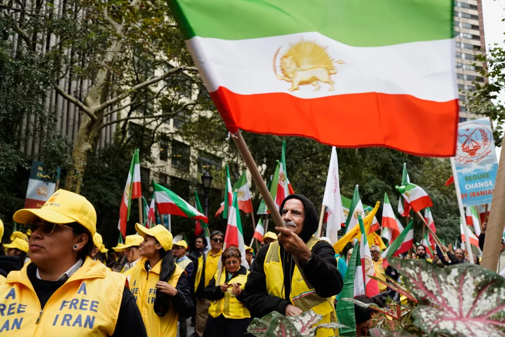 Demonstrators against the Iranian regime protest outside of the United Nations headquarters during the 81st session of the United Nations General Assembly, Wednesday, Sept. 23, 2026, in New York. (AP Photo/Madison Swart)