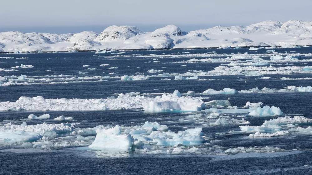 FILE PHOTO: A view of ice floating in the fjord of Nuuk, Greenland, March 30, 2025. REUTERS/Leonhard Foeger/File Photo