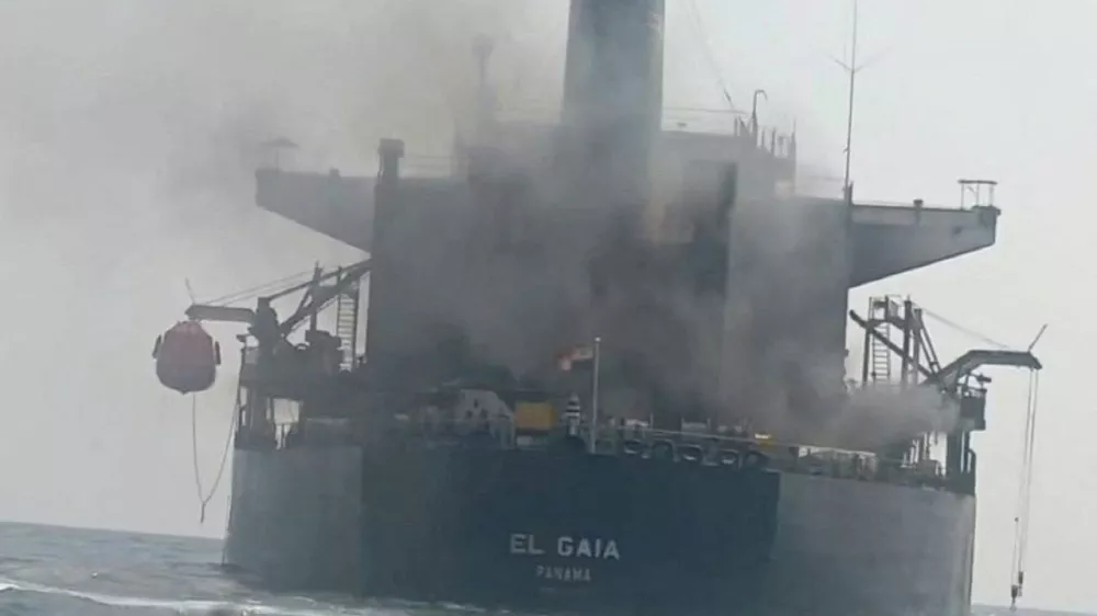 A still image from handout video released on September 15, 2026, said to show a damaged Panamanian-flagged oil tanker "El Gaia" following an incident in Strait of Hormuz. Iran's Revolutionary Guard said the tanker was hit by sea mines as it passed through a prohibited zone south of the Strait of Hormuz, a claim the U.S. military disputed, saying the vessel was struck by an Iranian missile "last month and rendered inoperable." IRIB/Handout via REUTERS. THIS IMAGE HAS BEEN SUPPLIED BY A THIRD PARTY. IRAN OUT. NO COMMERCIAL OR EDITORIAL SALES IN IRAN. ISRAEL OUT. NO COMMERCIAL OR EDITORIAL SALES IN ISRAEL. NO ACCESS FOR ISRAELI MEDIA. NO USE BBC PERSIAN. NO USE VOA PERSIAN. NO USE MANOTO. NO USE IRAN INTERNATIONAL. NO USE RADIO FARDA.  Verification Lines: Reuters verified the identity of the oil tanker as "El Gaia" with the mast, funnel and bridge that matched archive imagery. The date of the video could not be verified but matches reports of damage on the oil tanker on September 12, and no older versions of the video were found online before September 15.   TPX IMAGES OF THE DAY