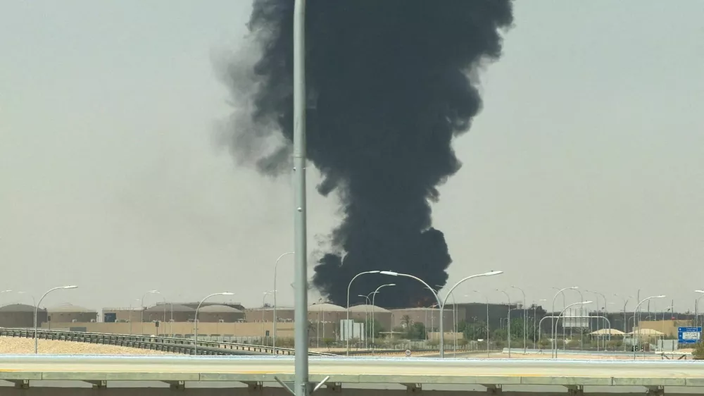 Large plume of black smoke rises from the fuel storage area at King Khalid International Airport, in Riyadh, Saudi Arabia, September 19, 2026. Picture taken with a mobile phone. REUTERS/Stringer