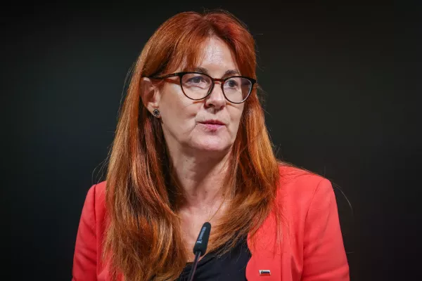 Ljubljana DZ.Novinarska konferenca poslanskih skupin Svoboda, SD in Levica ob vlozitvi interpelacije ministra za zunanje in evropske zadeve Toneta Kajzerja.Poslanka SD Andreja Katic.