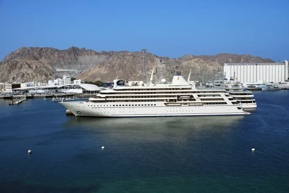 Muscat, Oman - Jan 31, 2026: Luxury megayacht Fulk Al Salamah in the port of Muscat. It belongs to the State of Oman and is used by the ruling Sultan and his family,Image: 1074928098, License: Royalty-free, Restrictions:, Model Release: no / Foto: Profimedia