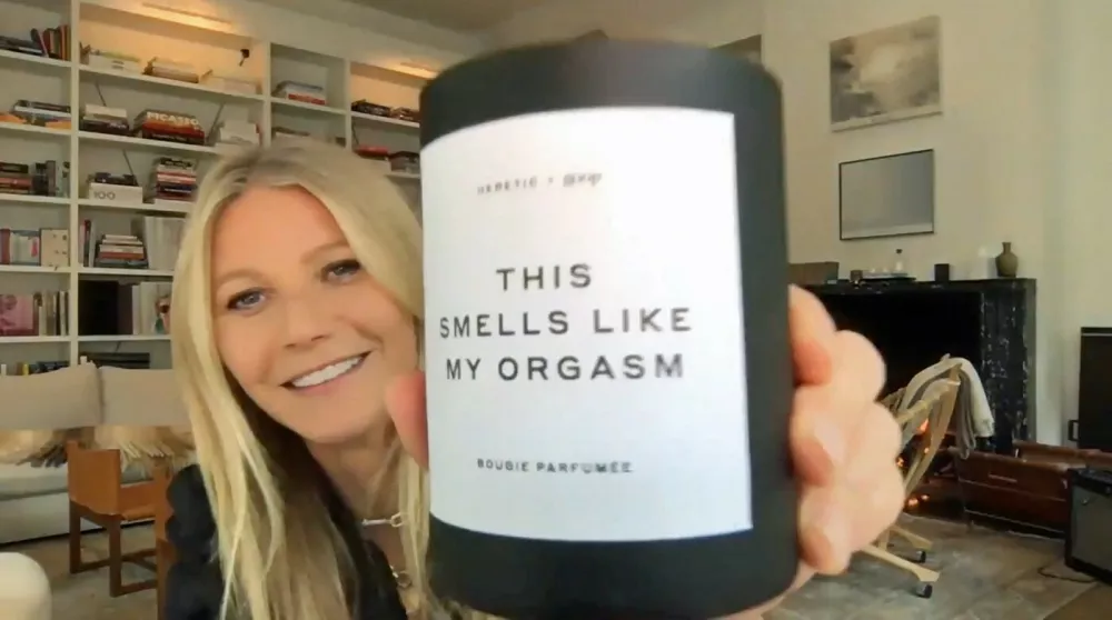 Ferrari Press AgencyOrgasm 1Ref 1186217/06/20See Ferrari textPicture must credit: NBCActress Gwyneth Paltrow has revealed the latest product in her Goop lifestyle range &ndash; an orgasm scented candle.The Iron Man and Avengers movie star said it was the follow-up to another best-selling version called This Smells Like My Vagina.Paltrow, 47, showed off the new candle which is packaged in a box decorat3d with fireworks to make sure buyers get the message.She made her revelation while speaking on lockdown from her US home with chat show host Jimmy Fallon.He had told her that while in lockdown he had been using some of her Goop products including a face maskHe also said he had seen the vagina-scented candle but it had sold out.Gwyneth told him the name was picked as a kind of punk rock, feminist attention grabber.She then said was back in stock but suggested Fallon, buy the latest candle.She explained:" We have a new one which might be more for you to give to your wife."Holding up the candle she showed off the label which read:" This Smells Like My Orgasm."OPS: Gwyneth Paltrow talking with Fallon on his show showing off her orgasm scented candlePicture supplied by Ferrari,Image: 532518278, License: Rights-managed, Restrictions:, Model Release: no 