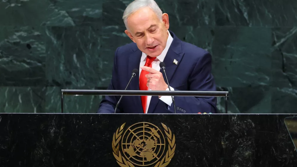 Israeli Prime Minister Benjamin Netanyahu addresses the 81st United Nations General Assembly (UNGA) at UN headquarters in New York City, US, September 24, 2026.  REUTERS/Mike Segar