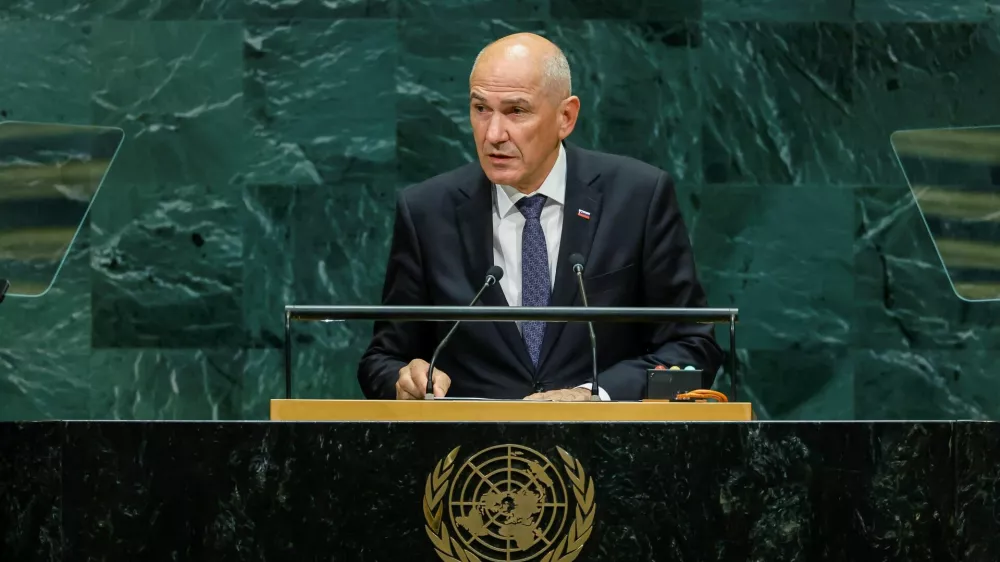 Slovenia's Prime Minister Janez Jansa addresses the 81st United Nations General Assembly at UN headquarters in New York City, US, September 24, 2026. REUTERS/Eduardo Munoz