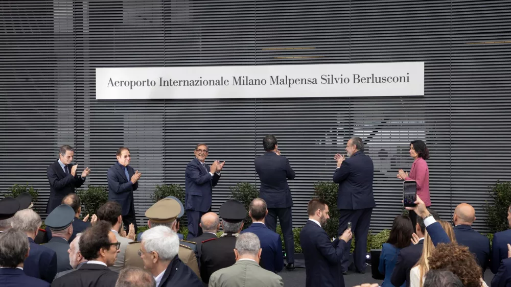 Italy's second-busiest airport, Milan Malpensa, is officially named after the late former Premier Silvio Berlusconi, in Somma Lombardo, Italy, Friday, Sept. 25, 2026. (Marco Ottico/LaPresse via AP)
