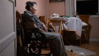 Maricarmen, 87, waits at home for police to arrive before being evicted from the home where she lived in Madrid, Spain, Wednesday, Sept. 23, 2026. (Fernando Sánchez/Europa Press via AP)