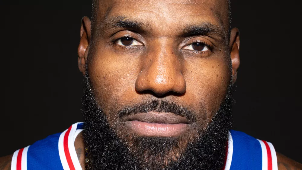 Sep 28, 2026; Camden, NJ, USA; Philadelphia 76ers LeBron James poses for a photo during media day. Mandatory Credit: Bill Streicher-Imagn Images
