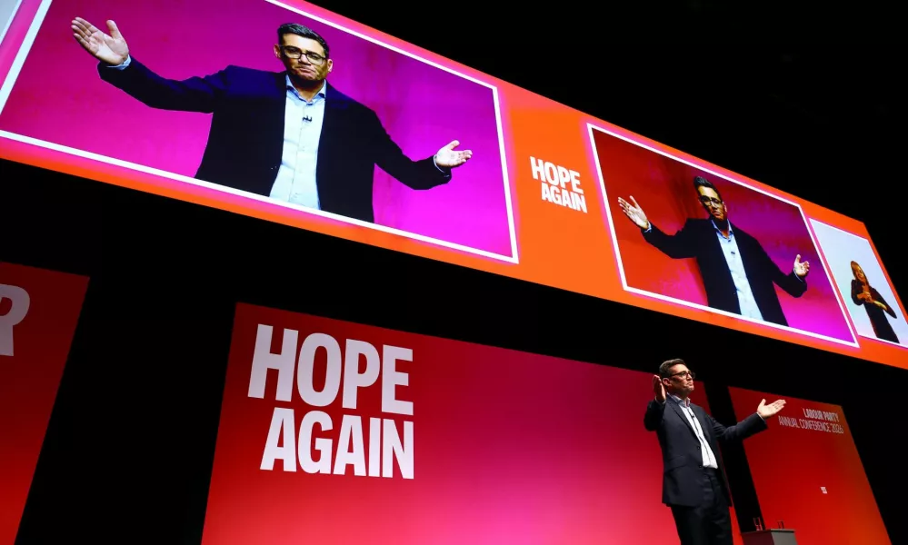 British Prime Minister Andy Burnham delivers his keynote speech at the Labour Party's annual conference in Liverpool, Britain, September 29, 2026. REUTERS/Phil Noble