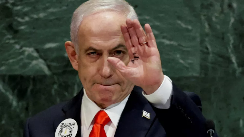 FILE PHOTO: Israeli Prime Minister Benjamin Netanyahu addresses the 80th United Nations General Assembly (UNGA) at U.N. headquarters in New York City, U.S., September 26, 2025. REUTERS/Jeenah Moon/File Photo