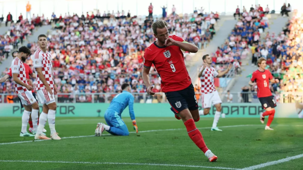 Soccer Football - UEFA Nations League - Group A3 - Croatia v England - Stadion HNK Rijeka, Rijeka, Croatia - October 3, 2026 England's Harry Kane celebrates scoring their first goal Action Images via Reuters/Paul Childs