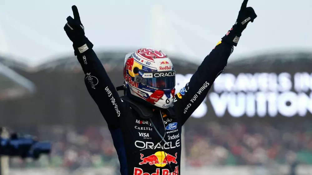 Formula One F1 - Bahrain Grand Prix - Sepang International Circuit, Sepang, Malaysia - October 4, 2026 Red Bull's Max Verstappen celebrates after winning the Bahrain Grand Prix