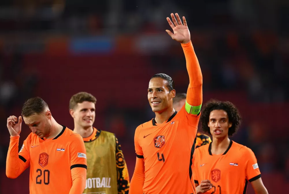 Soccer Football - Nations League - Group A2 - Netherlands v Serbia - Philips Stadion, Eindhoven, Netherlands - October 4, 2026 Netherlands' Virgil van Dijk celebrates after the match REUTERS/Piroschka Van De Wouw