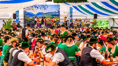 Schliersee, Germany - July 21: people with typical bavarian clothes at a festival in a beertent (Gaufest) in Schliersee on July 21, 2024