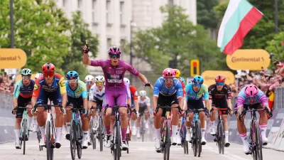 France's Paul Magnier wins the third stage of the Giro d'Italia cycling race, from Plovdiv to Sofia, Bulgaria, Sunday, May 10, 2026. (Fabio Ferrari/LaPresse via AP)