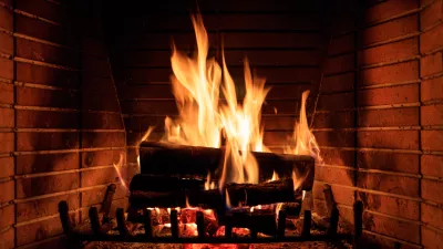 Close up of burning fireplace at home