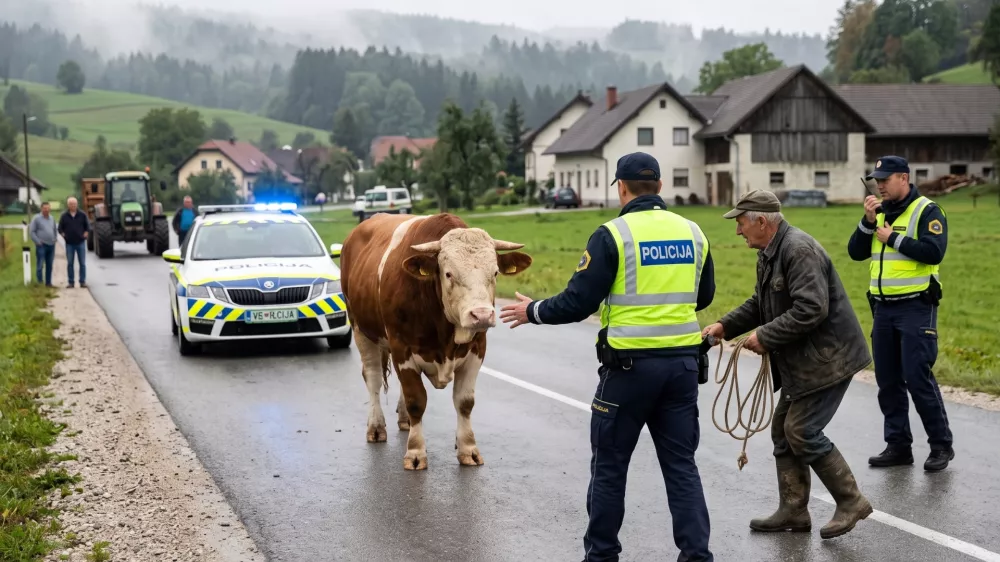 Ilustrativna slika intervencije policije, ki je bila na podlagi poročil medijev ustvarjena s pomočjo umetne inteligence.  / Foto: Google Gemini