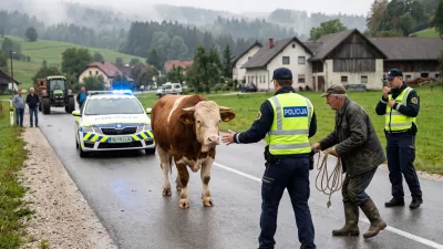 Ilustrativna slika intervencije policije, ki je bila na podlagi poročil medijev ustvarjena s pomočjo umetne inteligence.  / Foto: Google Gemini