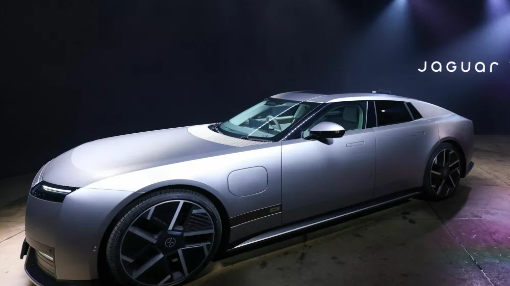 The Jaguar Type 01 all-electric four-door luxury vehicle after it was unveiled at its world premiere event in New York City, US, October 6, 2026. REUTERS/Mike Segar