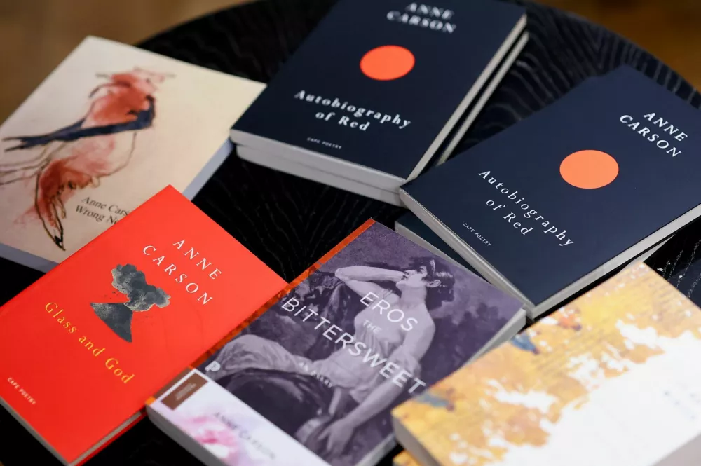Copies of books by Anne Carson, winner of the 2026 Nobel Prize for Literature, are displayed at Waterstones bookshop in London, Britain, October 8, 2026. REUTERS/Hannah McKay
