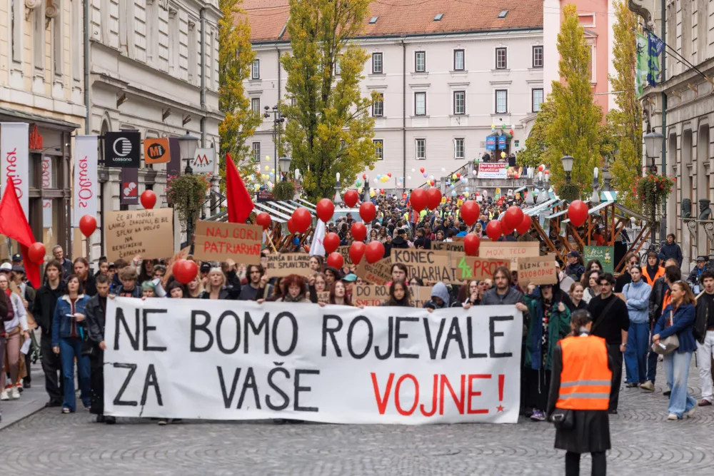 Ljubljana, Ambrozev trg.Protestni shod z naslovom Shod za dostojno zivljenje v organizaciji Drustva Iskra.