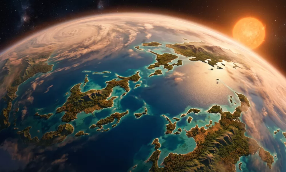 Planet, kakr&scaron;nega je na podlagi opisa znanstvenikov izrisala umetna inteligenca. / Foto: Google Gemini
