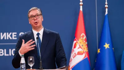 August 8, 2026, Belgrade, Central Serbia, Serbia: 202688, Belgrade, Serbia - Serbian President VUCIC ALEKSANDAR hosts Ukrainian President VOLODYMYR ZELENSKYY during his official visit to the Republic of Serbia at the Palace of Serbia. Serbian President VUCIC ALEKSANDAR addresses the media during a joint press conference. (Credit Image: © Marko Dimic/ZUMA Press Wire)