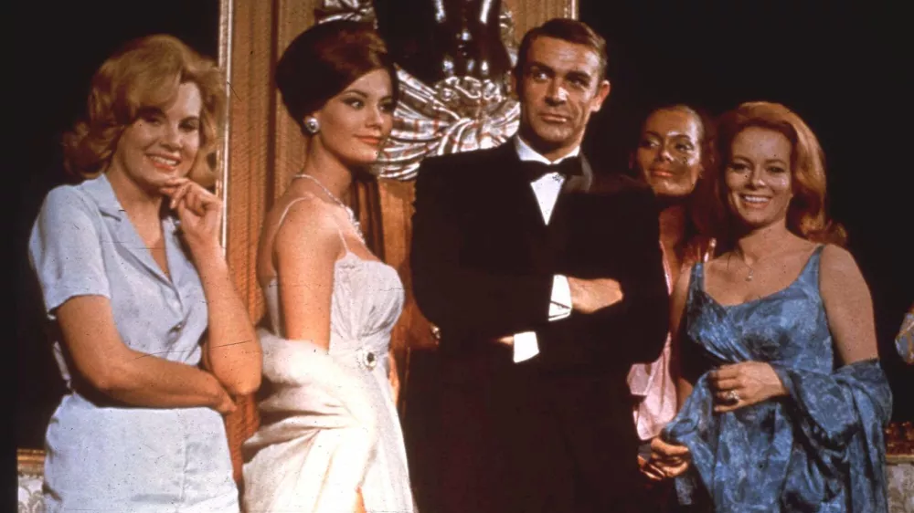 FILE - In this undated file photo, Sean Connery, as James Bond, poses in an event for the movie 'Thunderball'.  Scottish actor Sean Connery, considered by many to have been the best James Bond, has died aged 90, according to an announcement from his family. (AP Photo, FILE)