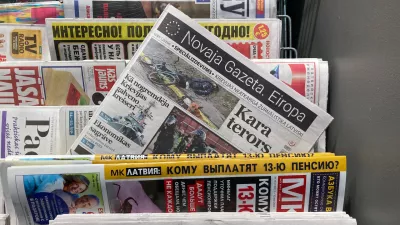 FILED - 06 May 2022, Latvia, Riga: Latvian and Russian editions of "Novaya Gazeta. Europe" are seen at a newsstand in Riga. A district court in Moscow on Monday revoked the license of newspaper Novaya Gazeta, a publication often critical of the government, according to news agency Interfax. Photo: Alexander Welscher/dpa