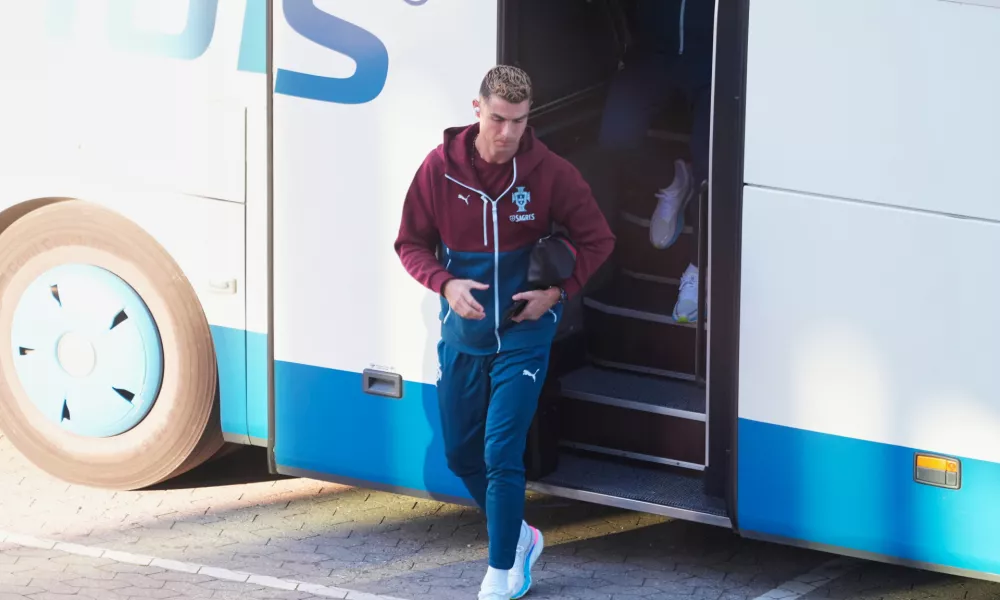 Portugal's Cristiano Ronaldo arrives for training in Copenhagen, Denmark, Wednesday, Sept. 30, 2026, ahead of their Nations League soccer match against Denmark. (Liselotte Sabroe/Ritzau Scanpix via AP)