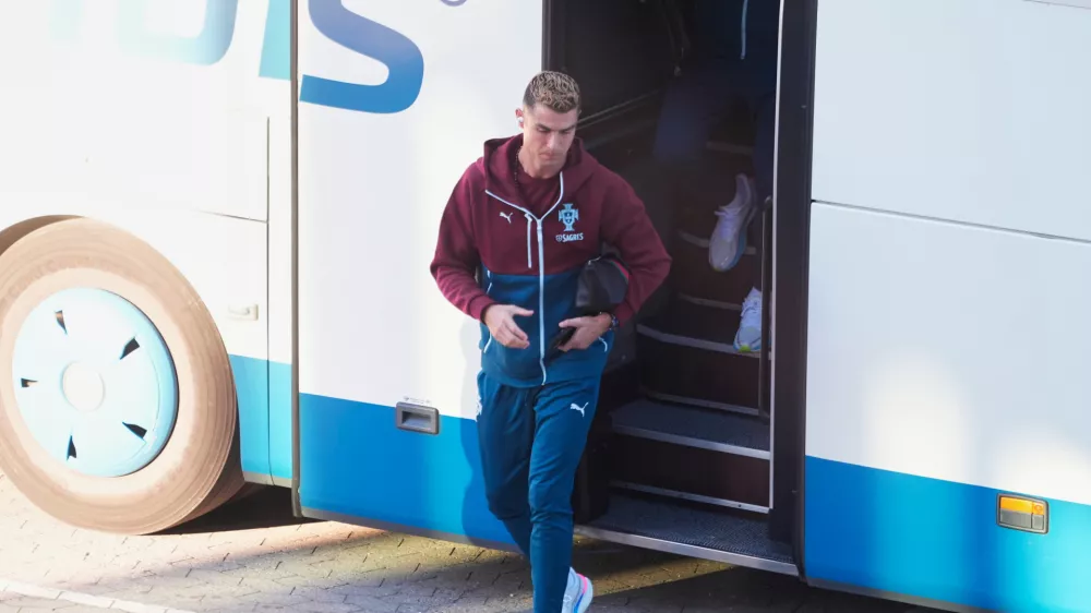 Portugal's Cristiano Ronaldo arrives for training in Copenhagen, Denmark, Wednesday, Sept. 30, 2026, ahead of their Nations League soccer match against Denmark. (Liselotte Sabroe/Ritzau Scanpix via AP)