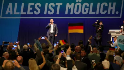 FILE PHOTO: Top candidate of the far-right Alternative for Germany (AfD) Ulrich Siegmund speaks at the AfD election party after polls closed in the Saxony-Anhalt state elections and exit polls were announced, in Magdeburg, Germany, September 6, 2026. REUTERS/Fabrizio Bensch/File Photo