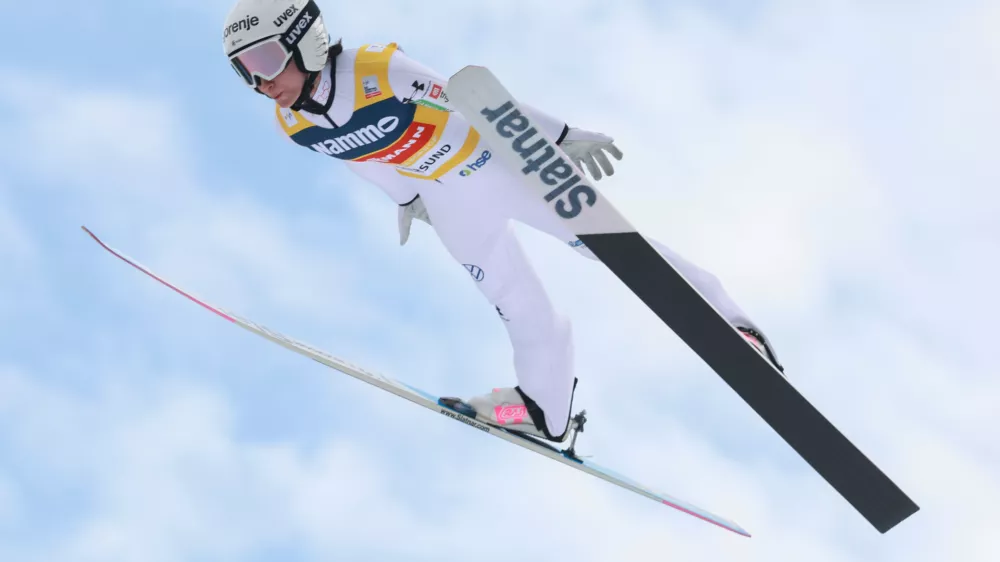Nika Prevc from Slovenia competes in the women's ski flying in Vikersund, Norway, Sunday March 22, 2026. (Trond R Teigen/NTB Scanpix via AP)