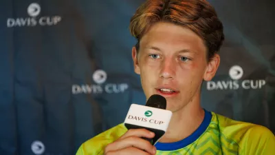 Ljubljana, Teniska akademija Breskvar.Novinarska konferenca Tenis Slovenija v sklopu Davis Cup srecanja World Group II med reprezentancama Slovenije in Izraela.Slovenski teniski igralec Ziga Sesko. / Foto: Tine Erzen/sta