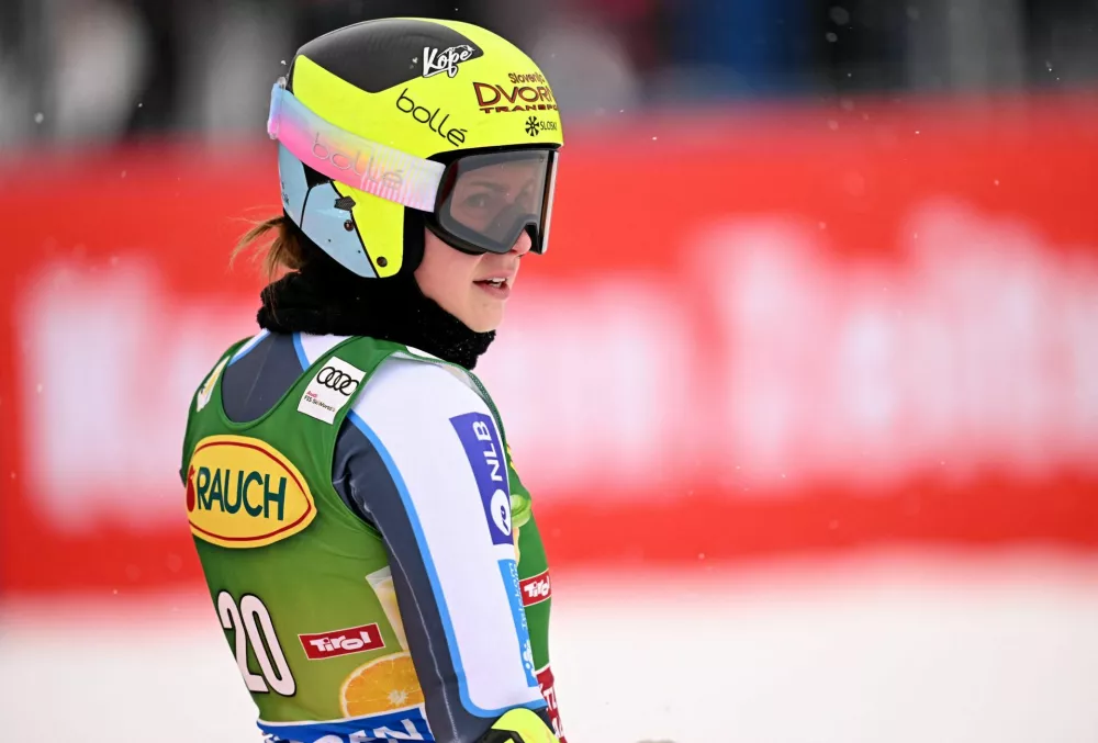 Alpine Skiing - FIS Alpine Ski World Cup - Women's Giant Slalom - Solden, Austria - October 24, 2026 Slovenia's Neja Dvornik reacts after her second run in the women's giant slalom REUTERS/Angelika Warmuth