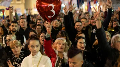 Supporters of the electoral list "Student List - Students Win" attend a final campaign rally at Slavija Square in Belgrade, Serbia, October 22, 2026. REUTERS/Uros Arsic