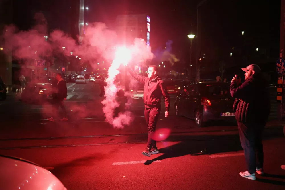 Supporters of the electoral list "Student List - Students Win" celebrate following the first results of the parliamentary election in Belgrade, Serbia, October 25, 2026. REUTERS/Marko Djurica