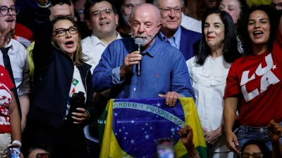Brazilian President Luiz Inacio Lula da Silva, the Workers' Party (PT) candidate for presidential re-election, speaks alongside his wife, Rosangela "Janja" da Silva, and Vice President Geraldo Alckmin after winning the presidential runoff election, in Sao Paulo, Brazil, October 25, 2026. REUTERS/Brian Snyder
