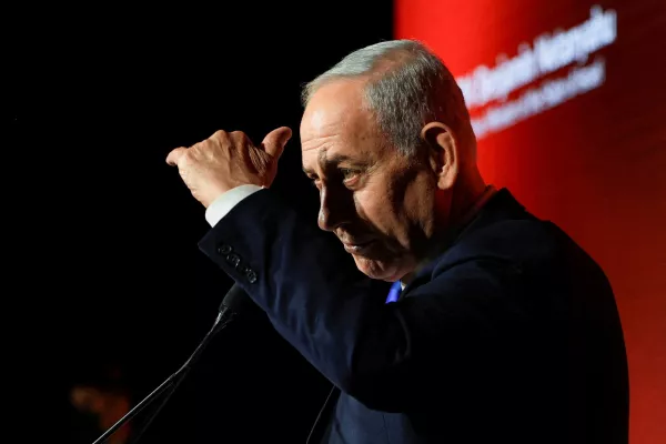 FILE PHOTO: Israeli Prime Minister Benjamin Netanyahu speaks at the JNS (Jerusalem News Syndicate) International Policy Summit in Jerusalem, June 21, 2026. REUTERS/Ronen Zvulun/File Photo